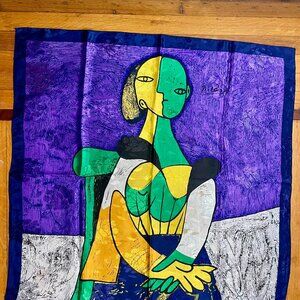 Vintage "Picasso" Vibrant Colors Cubist Abstract Woman Scarf